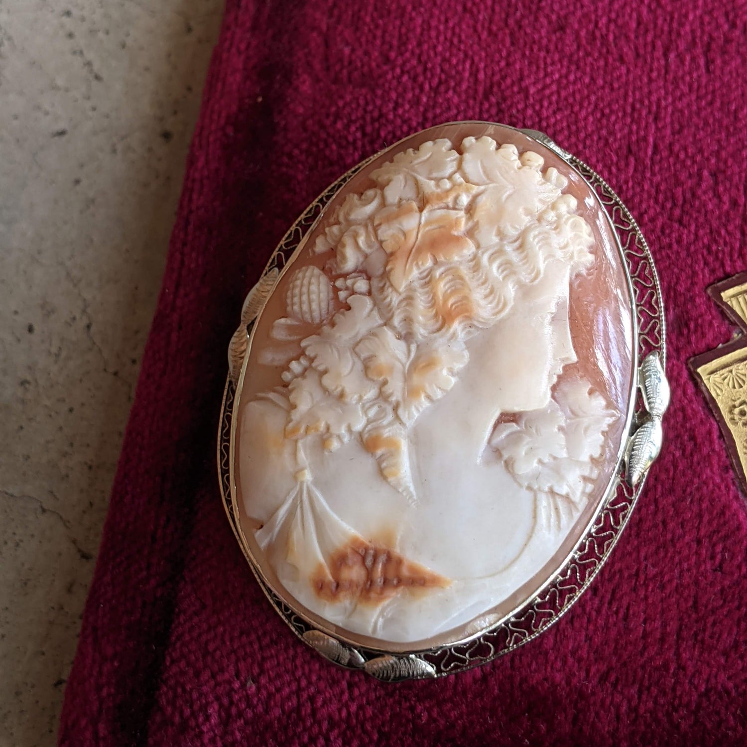 c. 1920 14k White Gold Bacchus / Dionysus Cameo