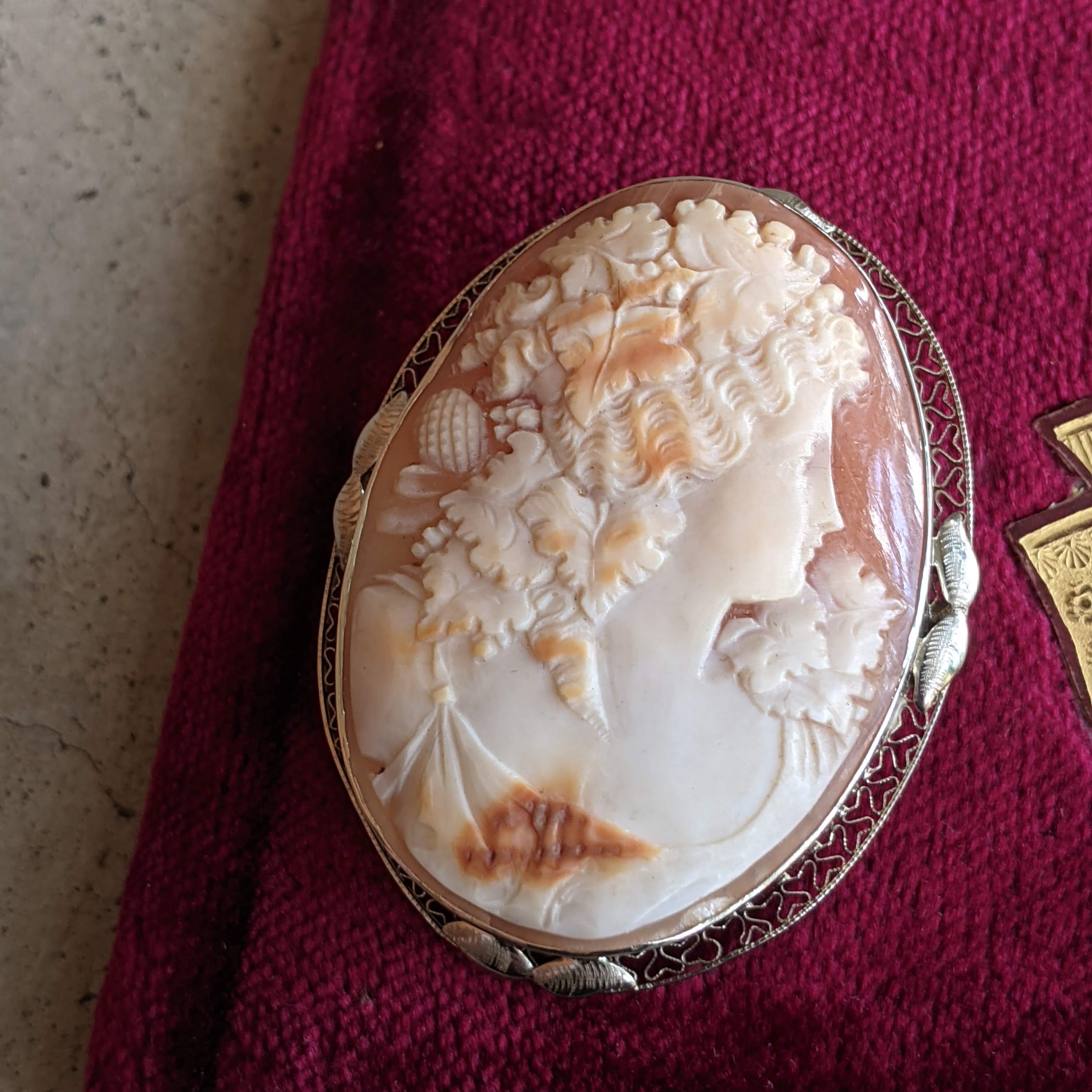 c. 1920 14k White Gold Bacchus / Dionysus Cameo