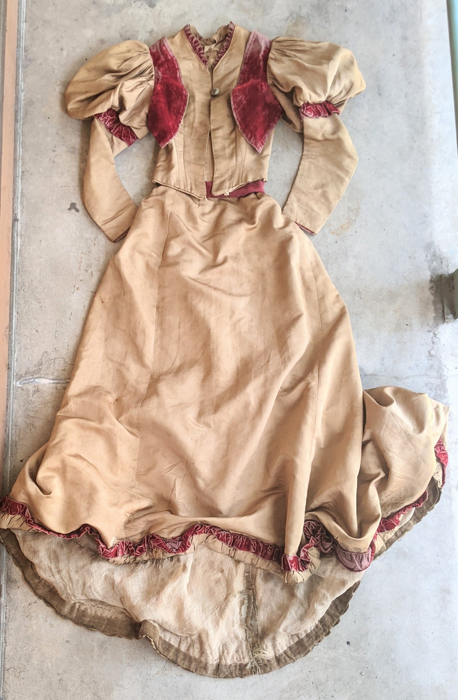 c. 1890s Gold and Burgundy Silk Dress | Study + Display