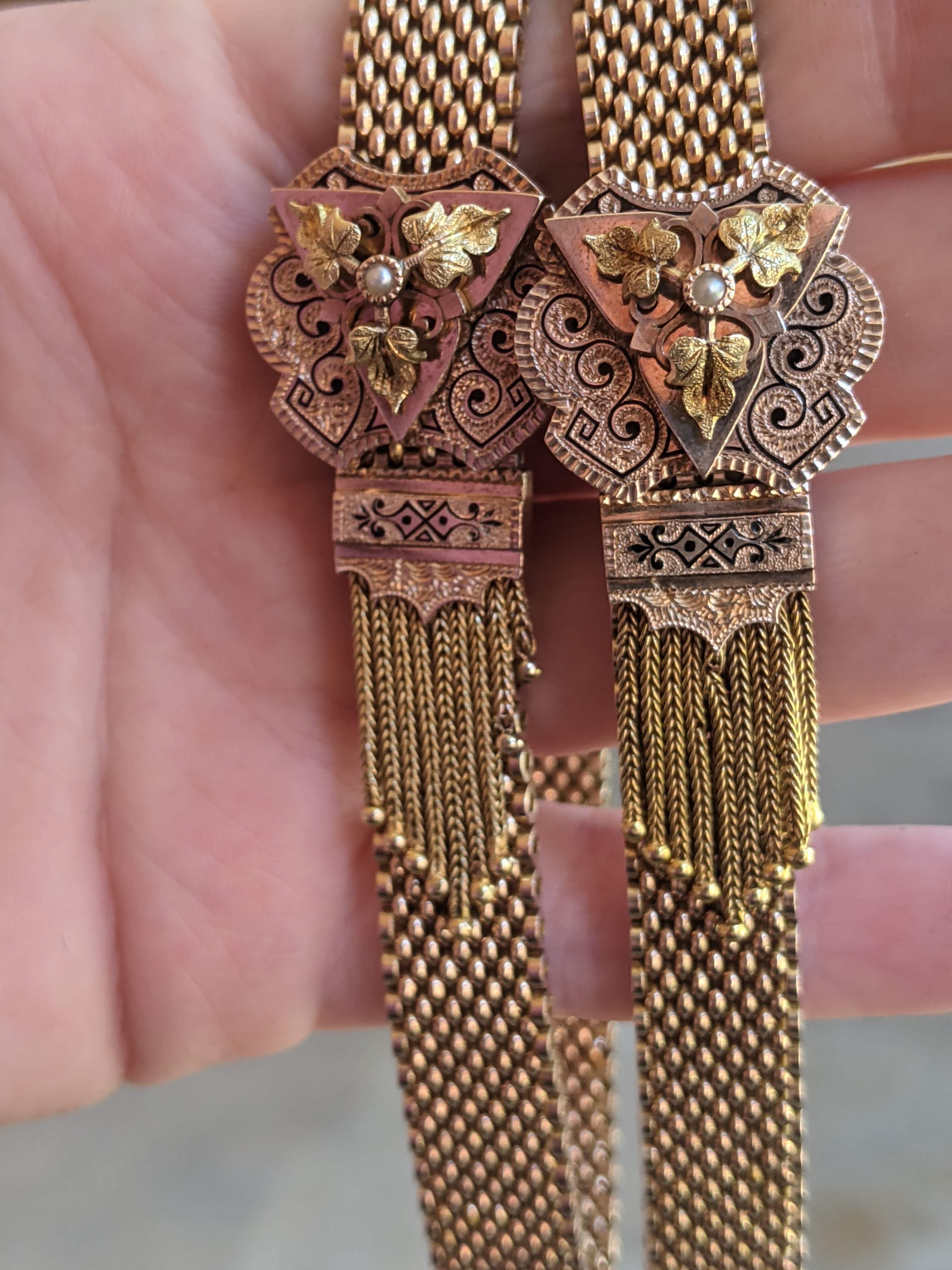 c. 1870s-1880s 14k Gold Mesh Bracelets Pair