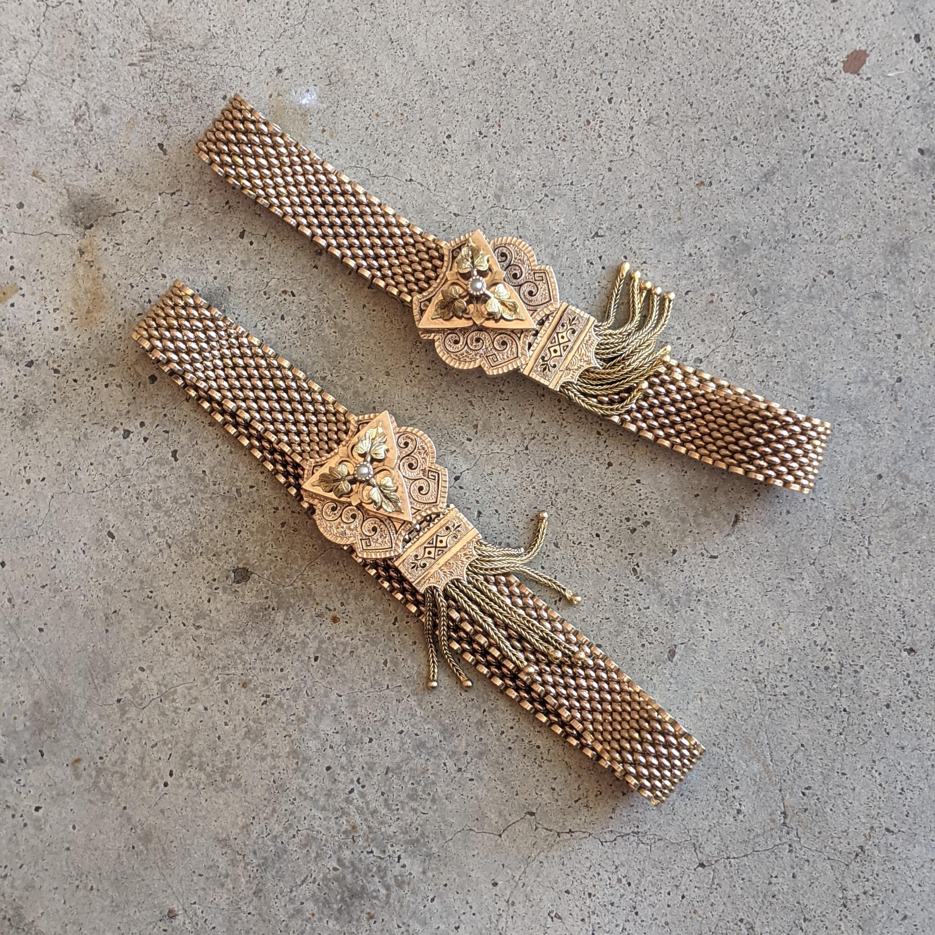 c. 1870s-1880s 14k Gold Mesh Bracelets Pair