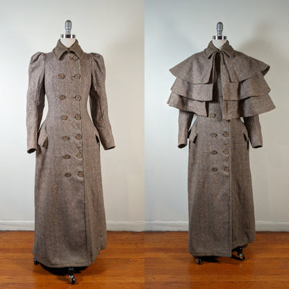 c. 1890s Tweed Coat w/ Capelet
