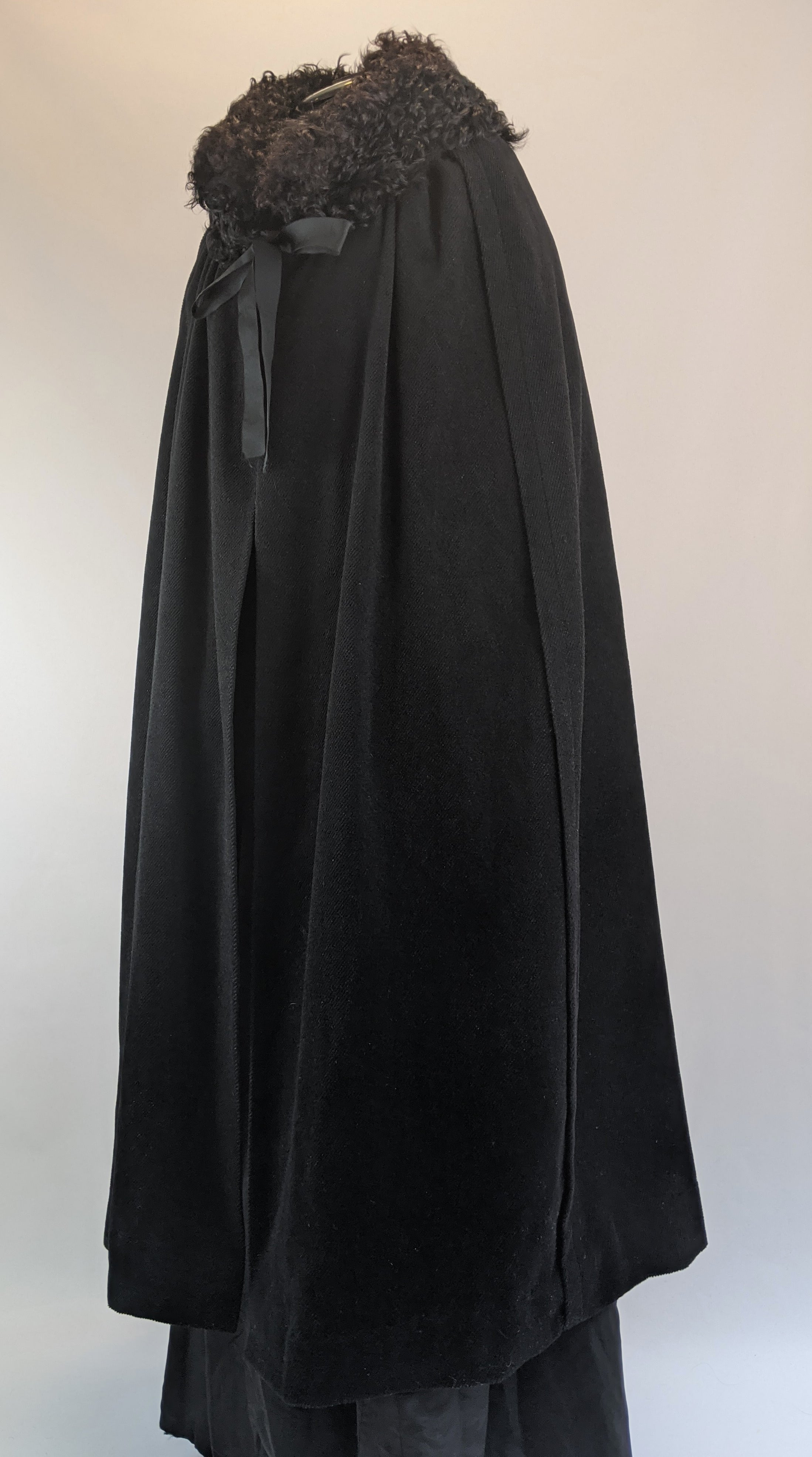 1920s Corduroy Cape with Curly Wool Collar