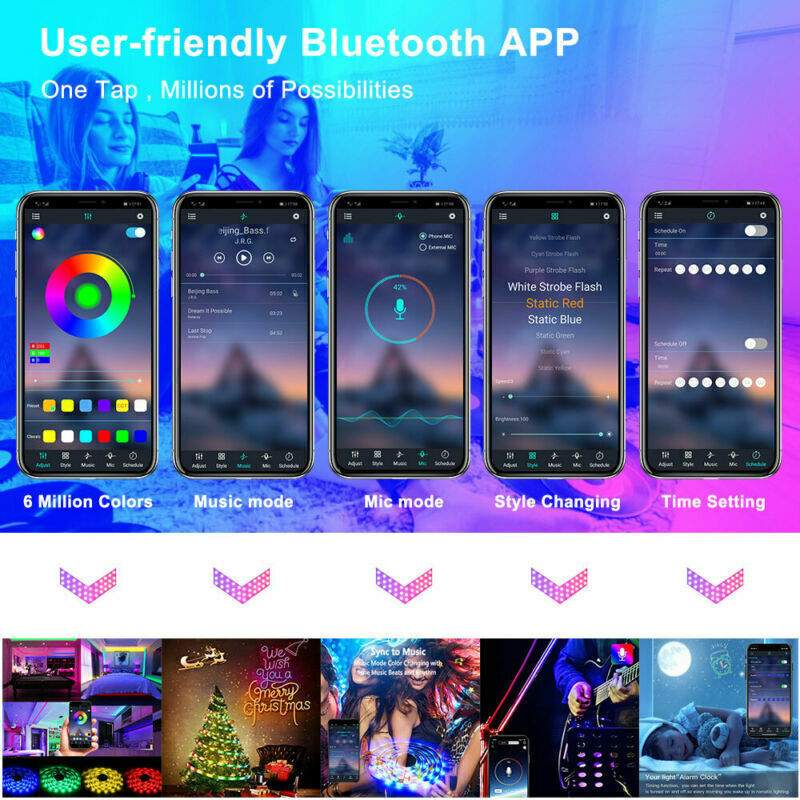 BRAND NEW 5050 RGB LED Strip Bluetooth Remote Lights TV Back Lights For Bar Room - Gadgets &amp; Gifts