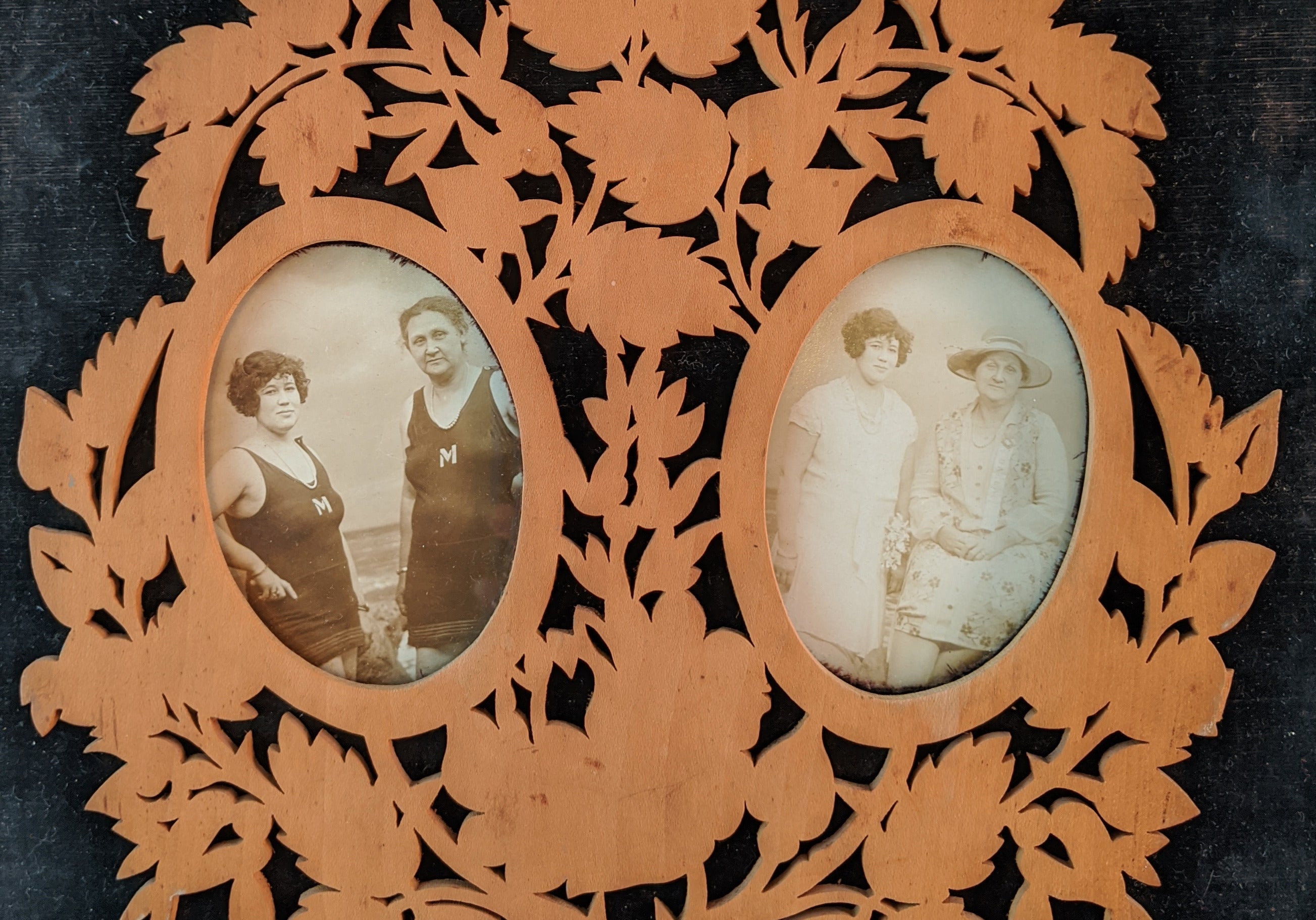 1910s-20s Picture Frame Wall Hanging | Velvet + Wood