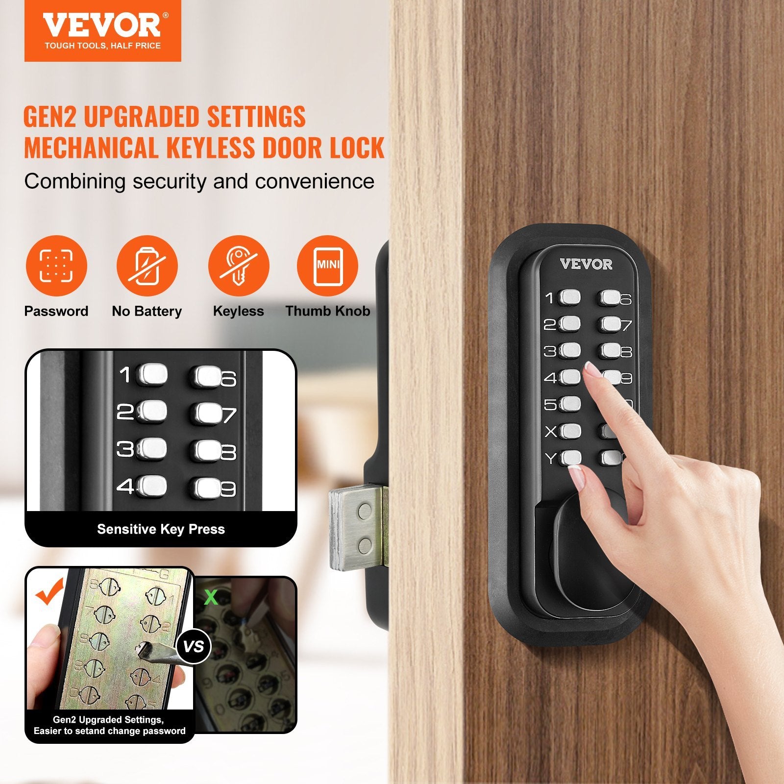 VEVOR Mechanical Keyless  14 Digit Keypad Entry Door Lock