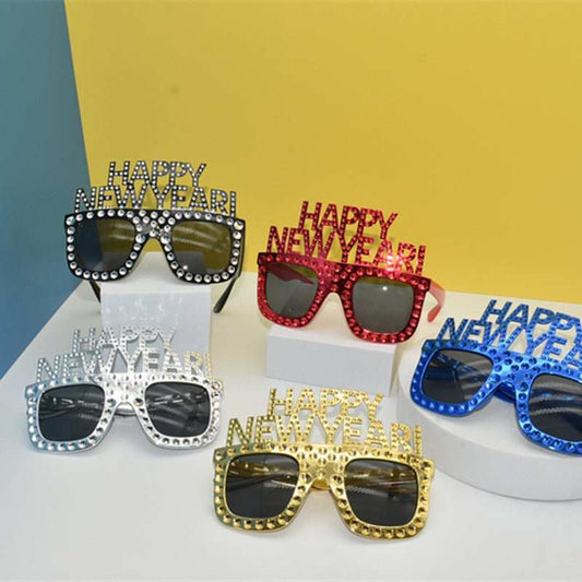HAPPY NEW YEAR party glasses with funny design in unisex style made of PC plastic