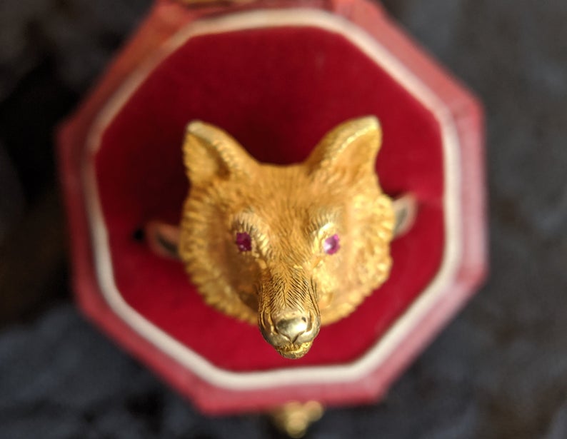 Victorian 19k Gold Fox on 14k Band