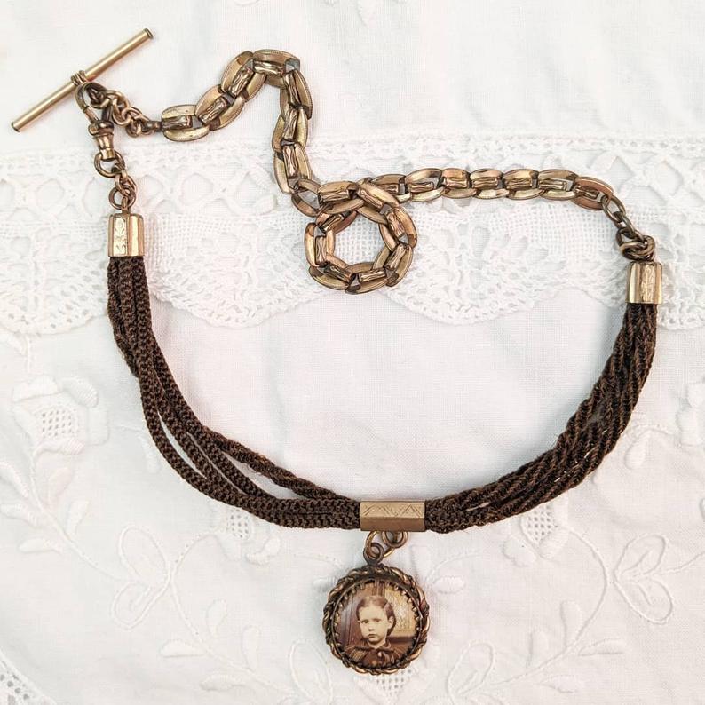 Victorian Hairwork Necklace | Double Sided Photo