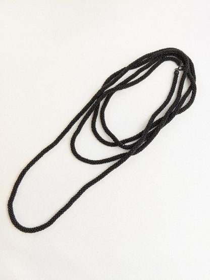 1910s-1920s Long French Jet Seed Bead Rope Necklace