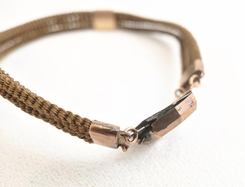Victorian Hairwork Bracelet | Engraved "Dennis"