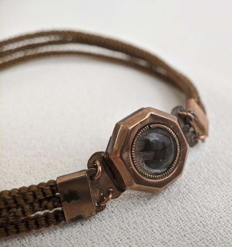 Victorian Hairwork Bracelet | Engraved "Dennis"