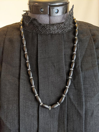 1900s French Jet Hand Knotted Necklace | 10k Gold Clasp