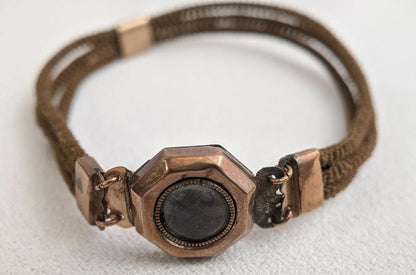 Victorian Hairwork Bracelet | Engraved "Dennis"
